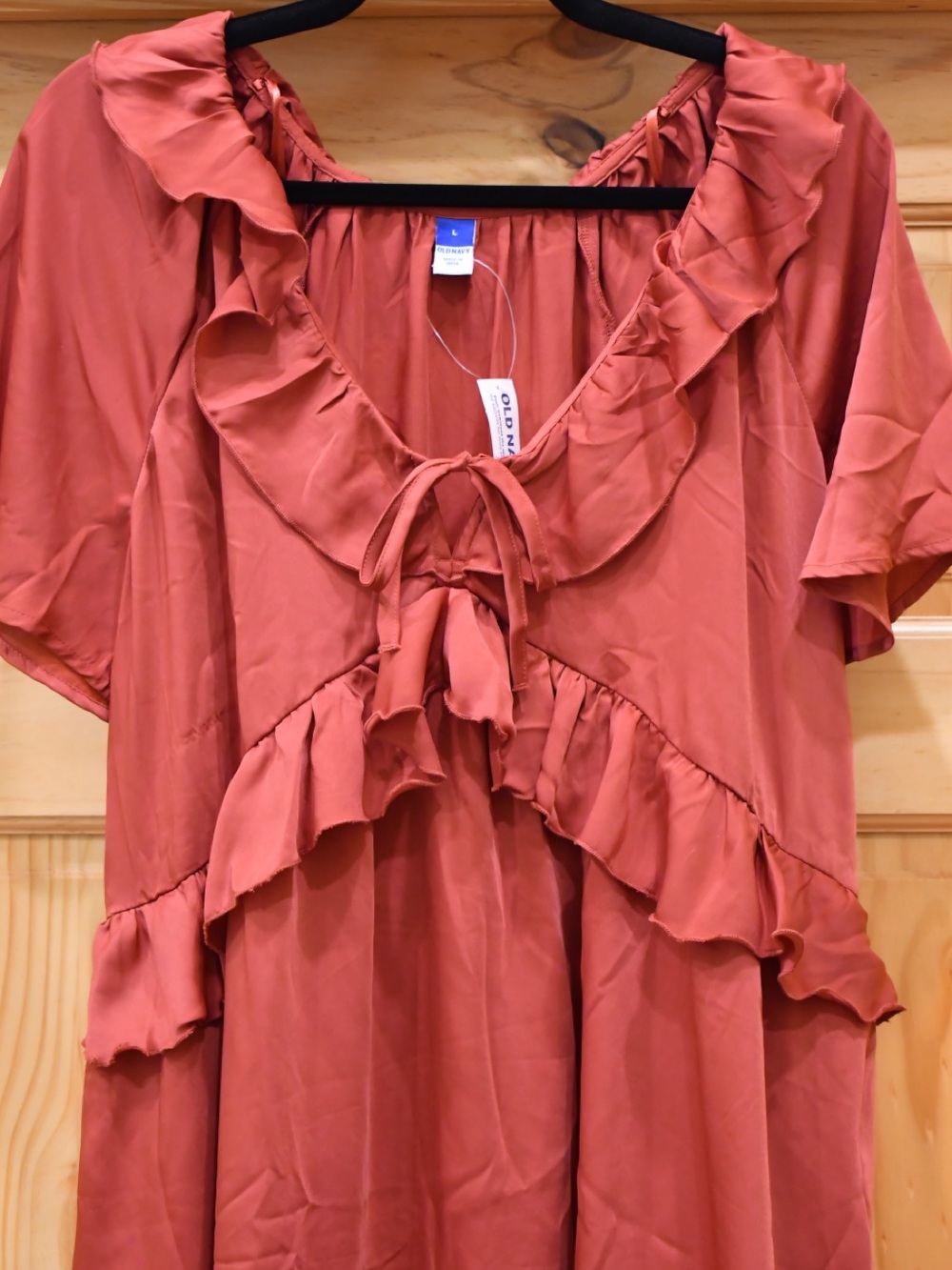 NWT✨ Old Navy Satin Ruffle Mini Tie-Front Wrap Dress L - Picture 3 of 6
